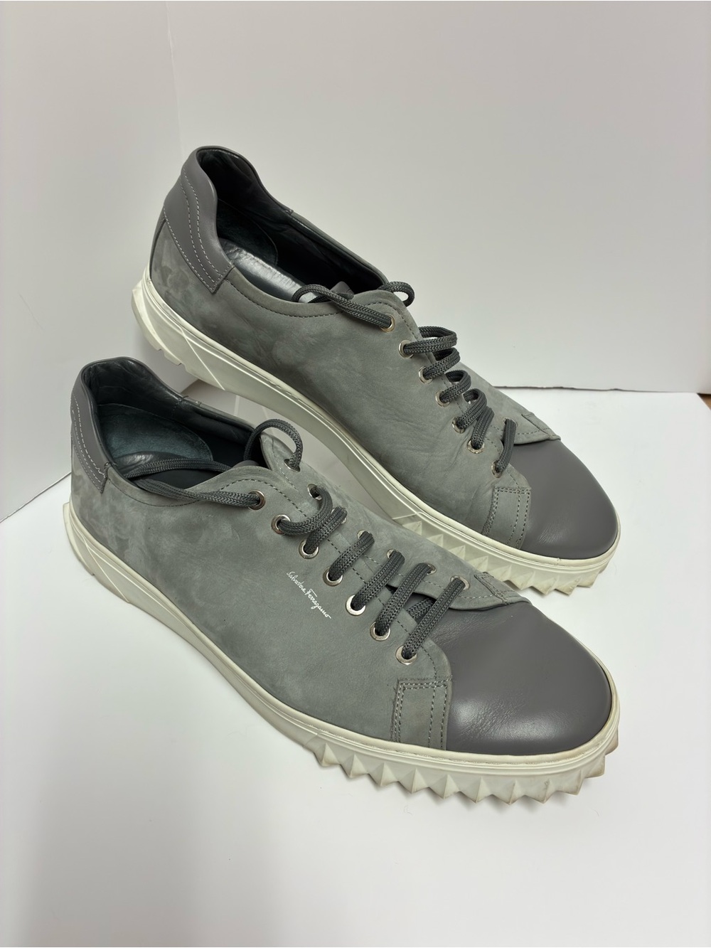 Salvatore Ferragamo Men’s Gray Suede & Leather Low-Top Sneakers
